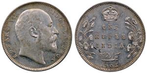 Edward VII, Silver Rupee, 11.61g, 1905, (KM 508).