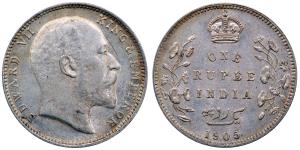 Edward VII, Silver Rupee, 11.65g, 1905, (KM 508).