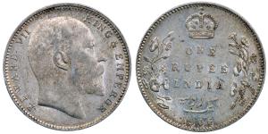 Edward VII, Silver Rupee, 11.65g, 1906, (KM 508).