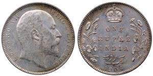 Edward VII, Silver Rupee, 11.67g, 1906, (KM 508).