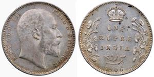 Edward VII, Silver Rupee, 11.65g, 1906, (KM 508).