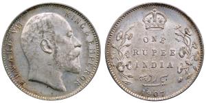 Edward VII, Silver Rupee, 11.64g, 1907, (KM 508).