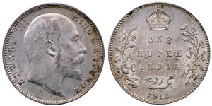 Edward VII, Silver Rupee, 11.65g, 1910, (KM 508).