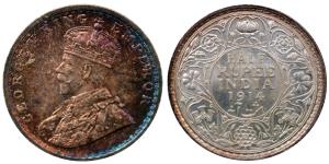 George V, Silver ½ Rupee, 5.83g, 1914, Bombay Mint, (KM 522).