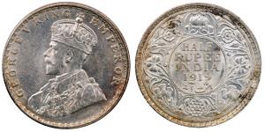 George V, Silver ½ Rupee, 5.81g, 1919, Bombay Mint, (KM 522).