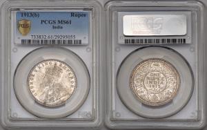 George V, Silver Rupee, 1913, Bombay Mint, PCGS MS61, (KM 524).