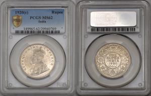 George V, Silver Rupee, 1920, Calcutta Mint, PCGS MS62, (KM 524).