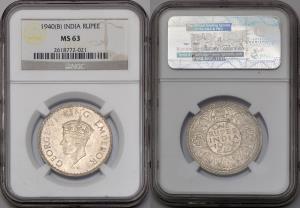 George VI, Silver Rupee, 1940, Bombay Mint, NGC MS 63, (Km 556).