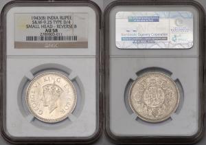 George VI, Silver Rupee, 1943, Bombay Mint, NGC AU58, (KM 556).