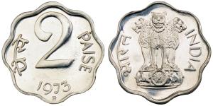1973, Aluminium proof 2 Paisa, 1.18g.