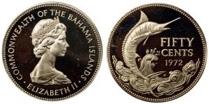 Bahamas, Elizabeth II, Silver 50 Cents, 10.11g, 1972, (KM 21).
