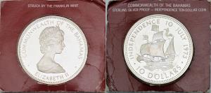 Bahamas, Commonwealth, 10 Dollar, 49.7g, 1973, (KM 42). In original box of issue.