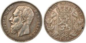 Belgium, Leopold II Roi, Silver 5 Franc, 24.81g, 1876, (KM 24).
