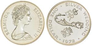 Bermuda, Elizabeth II, Silver Wedding, Silver Dollar, 27.84 g, 1972, (KM 22).