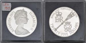 Bermuda, Elizabeth II, Silver 25 Dollar, 48.7g, 1975, (KM 23a).