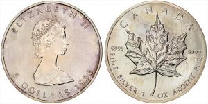 Canada, Elizabeth II, Silver 5 Dollars, 1 oz, 31.17 g, 1988, (KM 163).