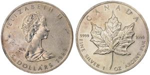 Canada, Elizabeth II, Silver 5 Dollars, 1 oz, 31.3 g, 1989, (KM 163).