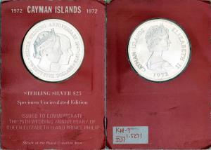Cayman Islands, Elizabeth II, Silver 25 Dollars, 51.35g, 1972, (KM 9).