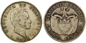 Colombia, Silver 0900 Ley, 12.29g, 1921, (KM 193).