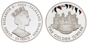 Falkland Island, Elizabeth II, Silver 50 Pence, 28.17g, 2002, (KM 77)'.