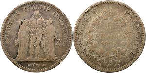 France, Liberte Egalite, Silver 5 Francs, 24.57g, 1873, (KM 820).
