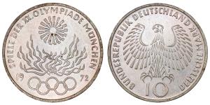 Germany, Silver 10 Mark, Olympic, 15.44g, 1972, (KM 135).