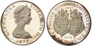 Gibralter, Elizabeth II, Silver 25 New Pence, 28.87g, 1972, (KM 6).