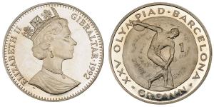 Gibralter, Elizabeth II, Silver Crown, 28.3g, 1992, XXV Olympiad, (KM 66).