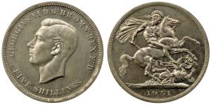Great Britain, George VI, Copper Nickel 5 Schilling, 28.22g, 1951, (KM 880).