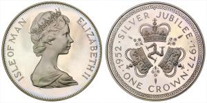 Isle of Man, Elizabeth II, Silver Crown, 28.50g, 1977, (KM 41).
