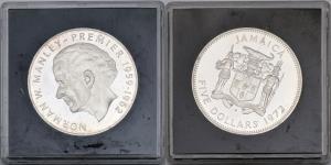 Jamaica, Norman W.Manley, Silver 5 Dollars, 41.48g, 1972, (KM 59).