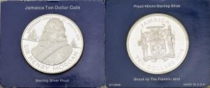Jamaica, Sir Henry Morgan, Silver 10 Dollar, 38.1g, 1974, (KM 63). In original box of issu