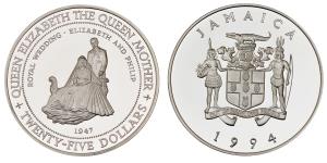 Jamaica, Queen Mother, Silver 25 Dollars, 28.32g, 1994.
