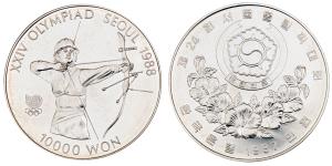 Korea, XXIV Olympiad Seoul, Silver 10000 Won, 33.25g, 1987, (KM 62).