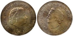 Netherland, Juliana Koningin, Silver 10 Gulden, 24.94g, 1970, (KM 195).