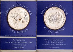 Republic of Panama, Silver 5 Balboas, Olympic, 35.7g, 1970, (KM 28).