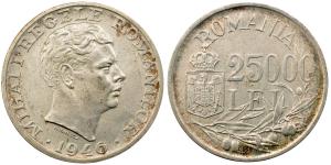 Romania, Mihai I Regele, Silver 25000 Lei, 12.57g, 1946, (KM 70).