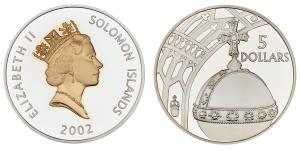 Solomon Island, Elizabeth II, Silver 5 Pounds, 28.65g, 2002 (KM 113a).