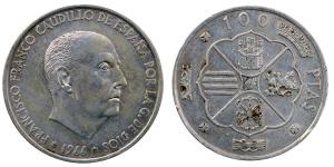 Spain, Silver 100 Ptas, 18.93g, 1966, (KM 797).