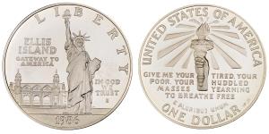 United States of America, Ellis Island, Silver Dollar, 26.57g, 1986. In original box of is