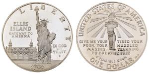 United States of America, Ellis Island, Silver Dollar, 26.67g, 1986. In original box of is
