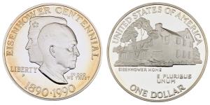 United States of America, Eisenhower Centennial, Silver Dollar, 26.94g, 1990, (KM 227). In