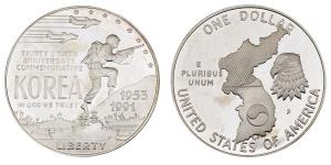 United States of America, Korea, Silver Dollar, 26.97g, 1991, (KM 231). In original box of