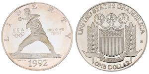 United States of America, One Dollar, Olympic, 26.6g, 1992, (KM 234). In original box of i