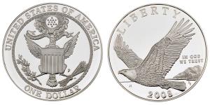United States of America, Liberty, Silver Dollar, 26.7g, 2008, (KM 439). In original box o