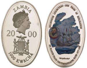 Zambia, 1000 Years of Exploration, Copper-Nickel 1000 Kwacha, 20.94g, 2000, (KM 98).
