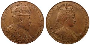 Edward VII Coronation Medal, Copper, 80.55g, bust of the Emperor to right on obv., bust of