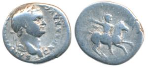 Roman, Domitian As Caesar (69-81 AD), Silver Denarius, 3.04g, obv. laureate bust right wit