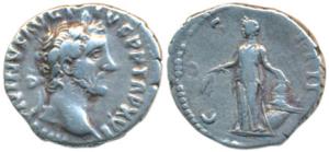 Roman, Antoninus Pius, Silver Denarius, 3.22g, obv. laureate head to right with legend ANT