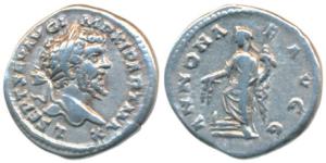Roman, Septimius Severus, Silver Denarius, 3.48g, obv. laureate head to right, rev. Annona